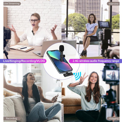 HXSJ F18 2.4G Wireless Microphone Up to 20m Transmission Distance Plug and Play for Live Streaming Vlog Shooting