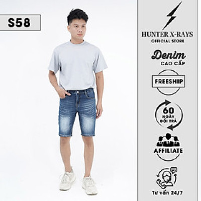 Quần Short Jeans Nam Cao Cấp HUNTER X-RAYS Form Slimfit Thun Màu Xanh S58