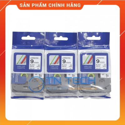 Nhãn In HZE-221 - Đen nền trắng 9mm x 8m - Dùng cho máy in BROTHER - AIMO - PUTY [Hàng nhập khẩu]