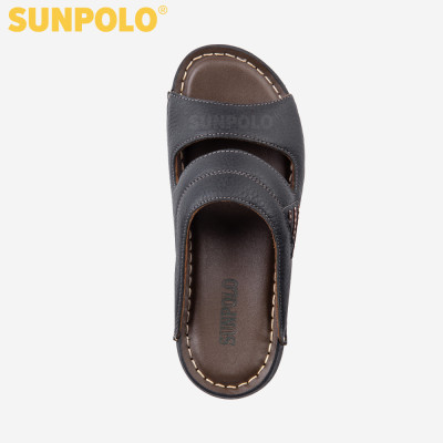 Dép Nam Quai Ngang Da Bò Sunpolo SUD24D - Đen