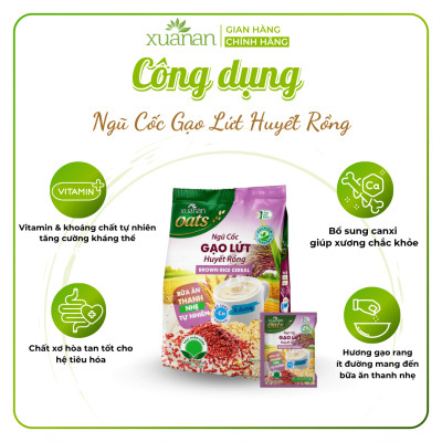 Combo 11 Túi Ngũ Cốc Gạo Lứt Huyết Rồng Xuân An [ít đường] 400G {25g*16 gói}(Tặng Kèm 11 Túi Yến Mạch 150G)