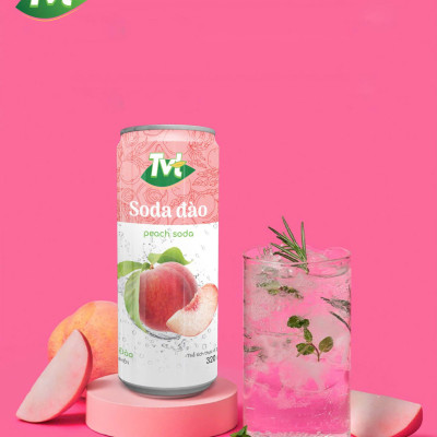 [Lốc 06 lon 320ml] Soda Đào TVT - Nước cốt đào tự nhiên cùng soda nhẹ nhàng
