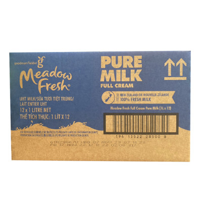 Thùng 12 hộp Sữa tươi tiệt trùng nguyên kem Meadow Fresh 1L hàng New Zealand