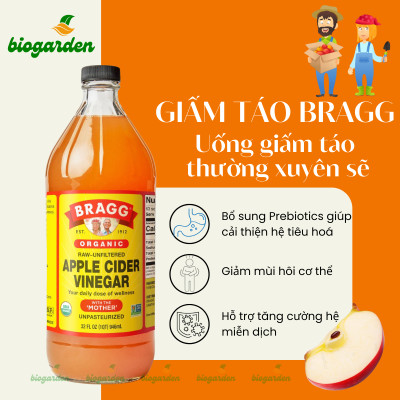 Giấm táo hữu cơ Organic Bragg 946ml Organic Apple Cider Vinegar 946ml (combo 4 chai)