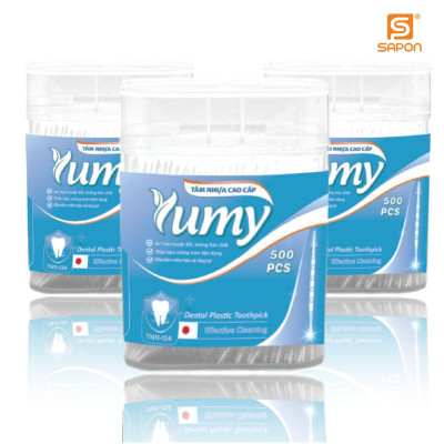 Tăm xỉa răng Cao Cấp, Tăm nhựa YUMY hộp đứng (TN11-134) 500 cái/  hộp