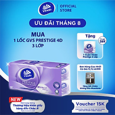 [MUA 1 LỐC GVS PRESTIGE 4D TẶNG 1 CUỘN] Giấy vệ sinh cao cấp Vinda Prestige 4D 3 lớp (8 Cuộn)