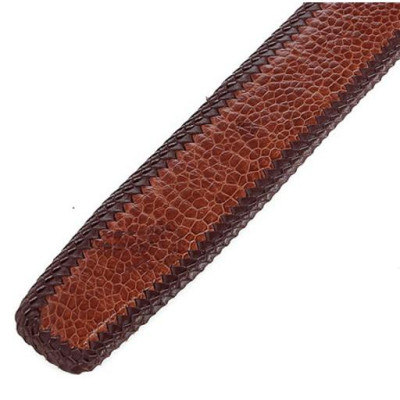 Dây nịt nam da đà điểu Huy Hoàng đan viền bản lớn đầu kim màu nâu đỏ HC4471