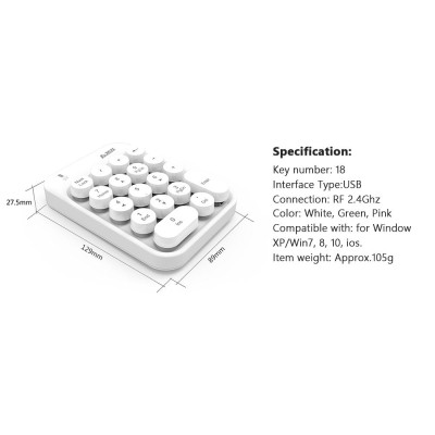 Bàn phím số không dây Ajazz 2.4G kỹ thuật số cho Window XP Win7 8 10 ios Máy tính xách tay