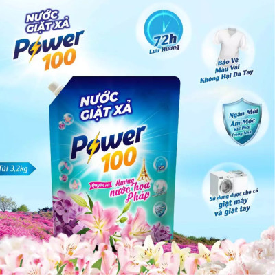 Combo 2 Túi Nước Giặt Xả POWER100 Hương Nước Hoa Pháp 3.2KGx2