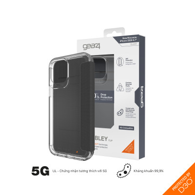 Ốp lưng Gear4 Wembley Flip iPhone - Công nghệ chống sốc độc quyền D3O, kháng khuẩn, tương thích tốt với sóng 5G - Hàng chính hãng