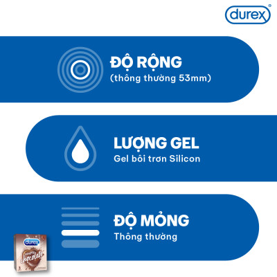 Bộ 4 hộp bao cao su Durex Naughty Chocolate hương socola, size 52mm, 3 bao/hộp