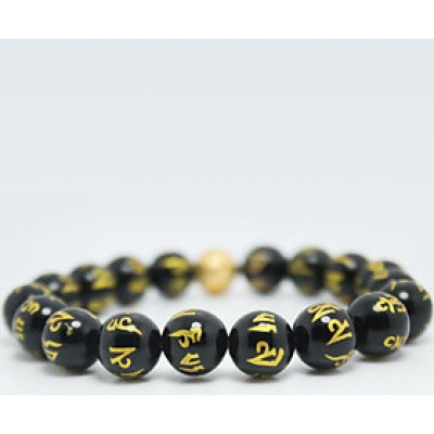 Vòng tay đá thạch anh đen khắc kinh phật mix hạt tròn MS226, Vòng tay phong thủy hợp mệnh Thủy, Mộc, Thổ cho nam và nữ