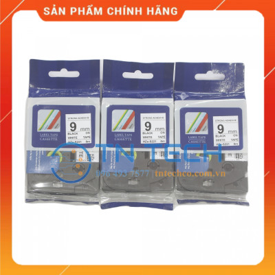 Nhãn In HZE-S221 - Đen nền trắng 9mm x 8m - Dùng cho máy in BROTHER - AIMO - PUTY [Hàng nhập khẩu]