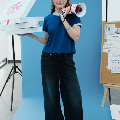 DOTTIE - Áo baby tee phối vải - Xanh - T1128