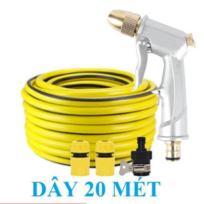  Bộ dây vòi xịt nước rửa xe, tưới cây . tăng áp 3 lần, loại 20m 206701 đầu đồng, cút, nối đen