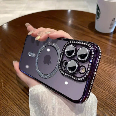 Ốp lưng cho iphone 16 promax / 16 Pro / 16 Plus / IP16 Iris sạc từ tính đính đá vòng kim tuyến rất đẹp - hàng chính hãng