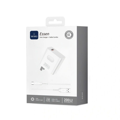 Bộ cóc củ dây sạc nhanh 200W USB A QC 3.0 kèm dây Type C PPS chống cháy hiệu WIWU GAN ESSEN Fast Charger cho iPhone 6 15 14 13 12 11 ProMax cho iPad Pro Air 10.2 9.7 10.5 11 12.9 13 inch S24 S25 cho Macbook cho Laptop Find Flip Fold - Hàng nhập khẩu