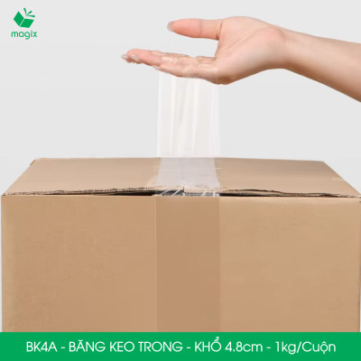 BK4A - 1 cuộn băng keo trong 1kg, khổ 4.8cm lõi nhựa - Băng dính đóng hàng, băng keo khổ lớn