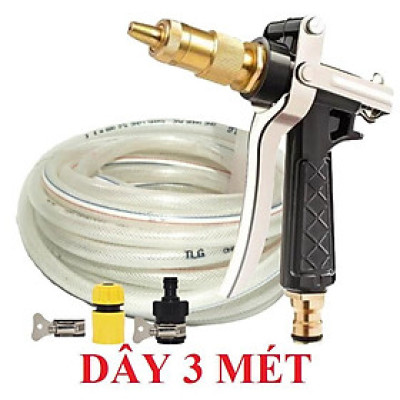 Bộ dây vòi xịt nước rửa xe, tưới cây , tăng áp 3 lần, loại 3m, 5m 206236 đầu đồng,đai,nối nhựa đen+  mở chai